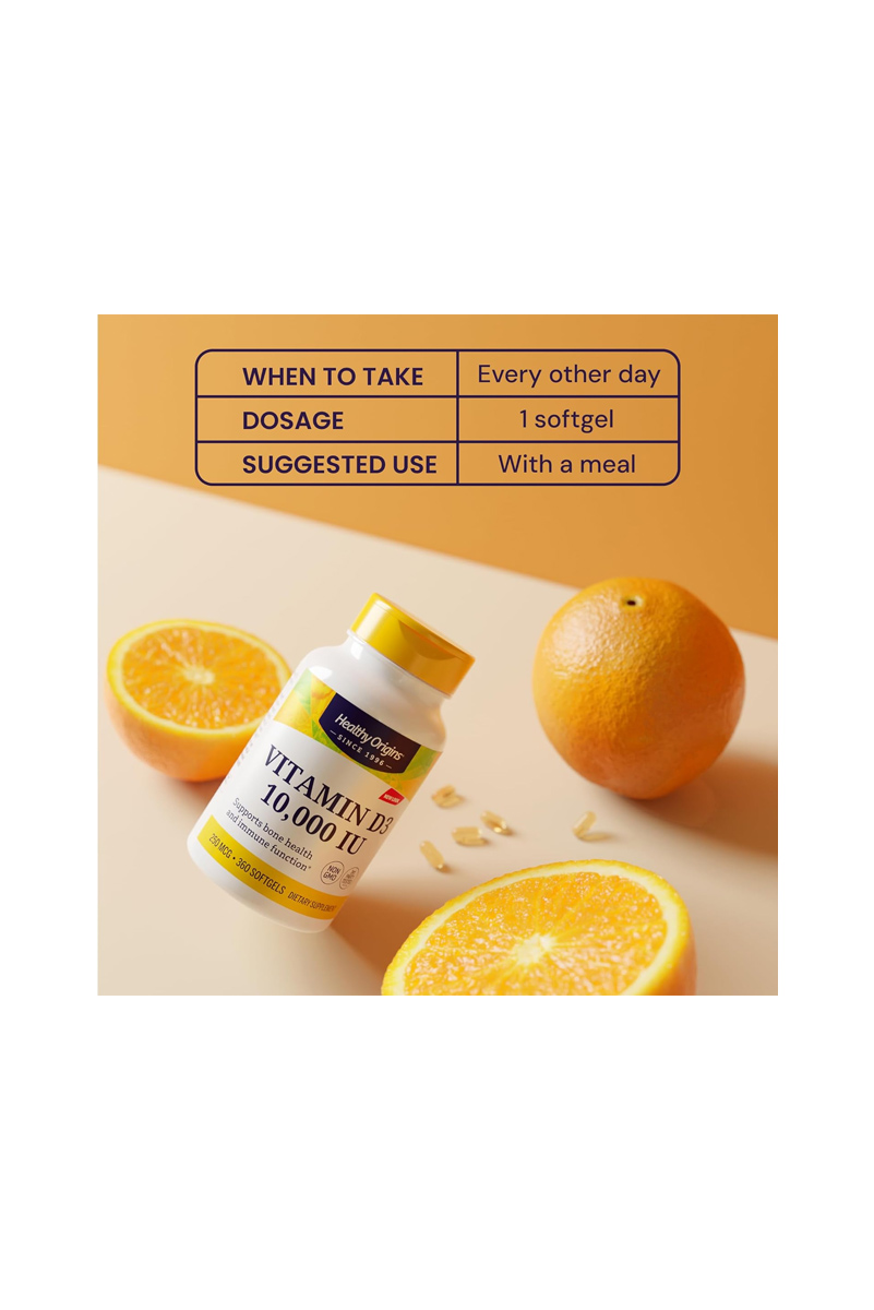 سافت ژل ویتامین D3 مقدار 10,000 IU برند Healthy Origins - بسته 360 عددی