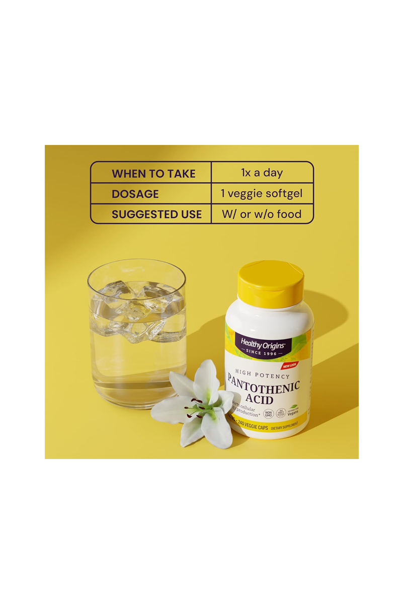 کپسول پانتوتنیک اسید (ویتامین B5) ۵۰۰ میلی‌گرم  Healthy Origins - بسته 240 عددی
