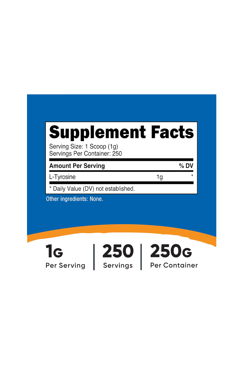 پودر ال تیروزین 250 میلی گرم Nutricost - حجم 250 میلی گرم