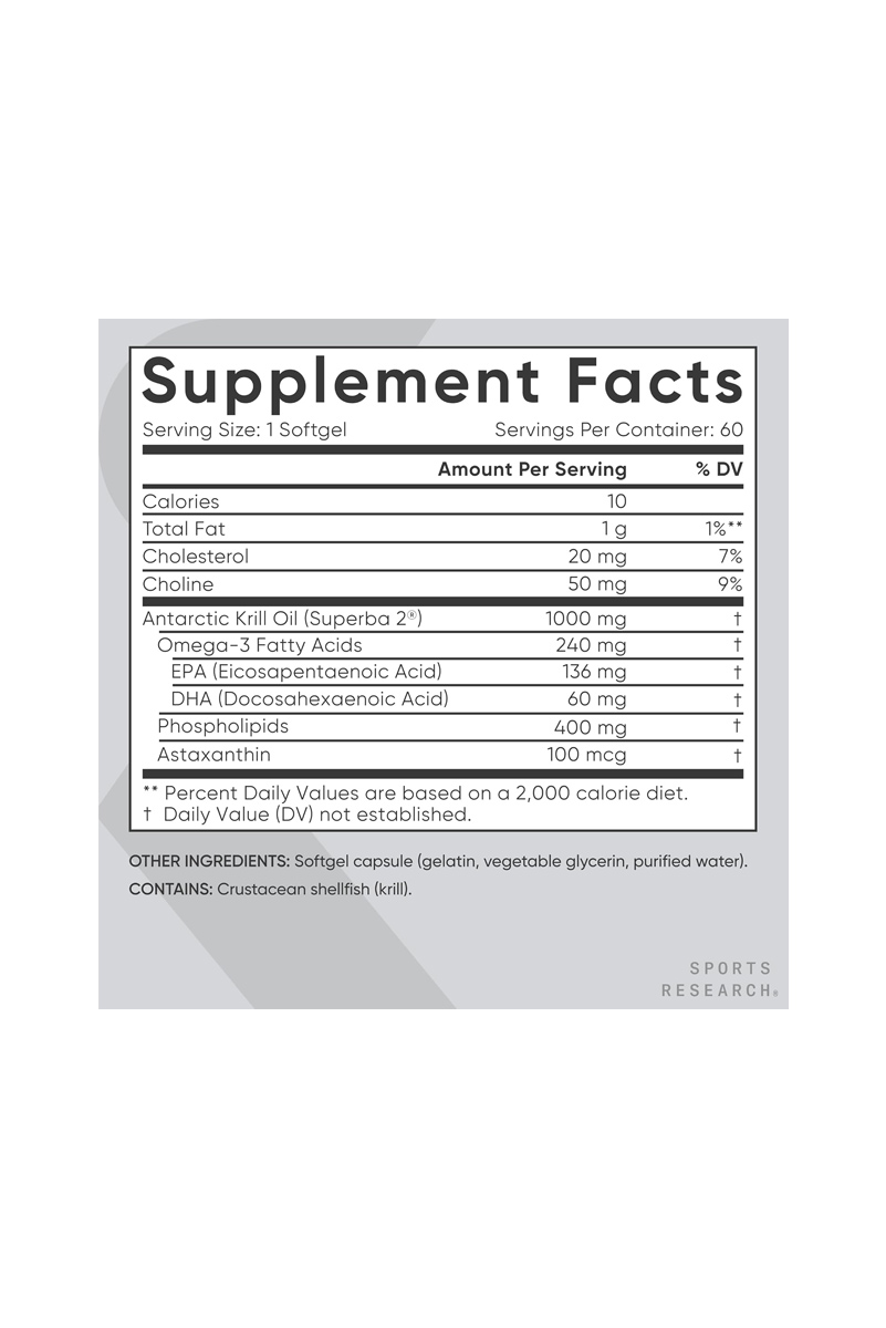 سافت ژل روغن کریل 1000 میلی گرم و امگا ۳ برند Sports Research - بسته 60 عددی