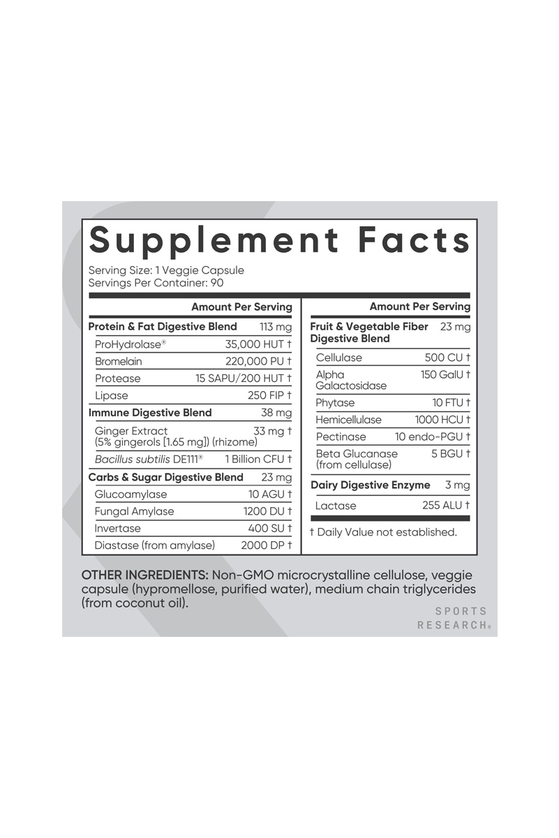 کپسول آنزیم‌ گوارشی Sports Research - بسته 90 عددی