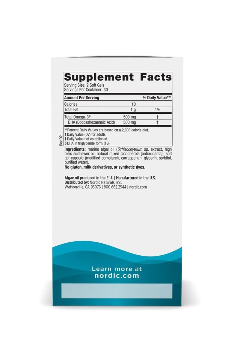 سافت ژل امگا ۳ گیاهی Algae DHA برند Nordic Naturals - بسته ۶۰ عددی