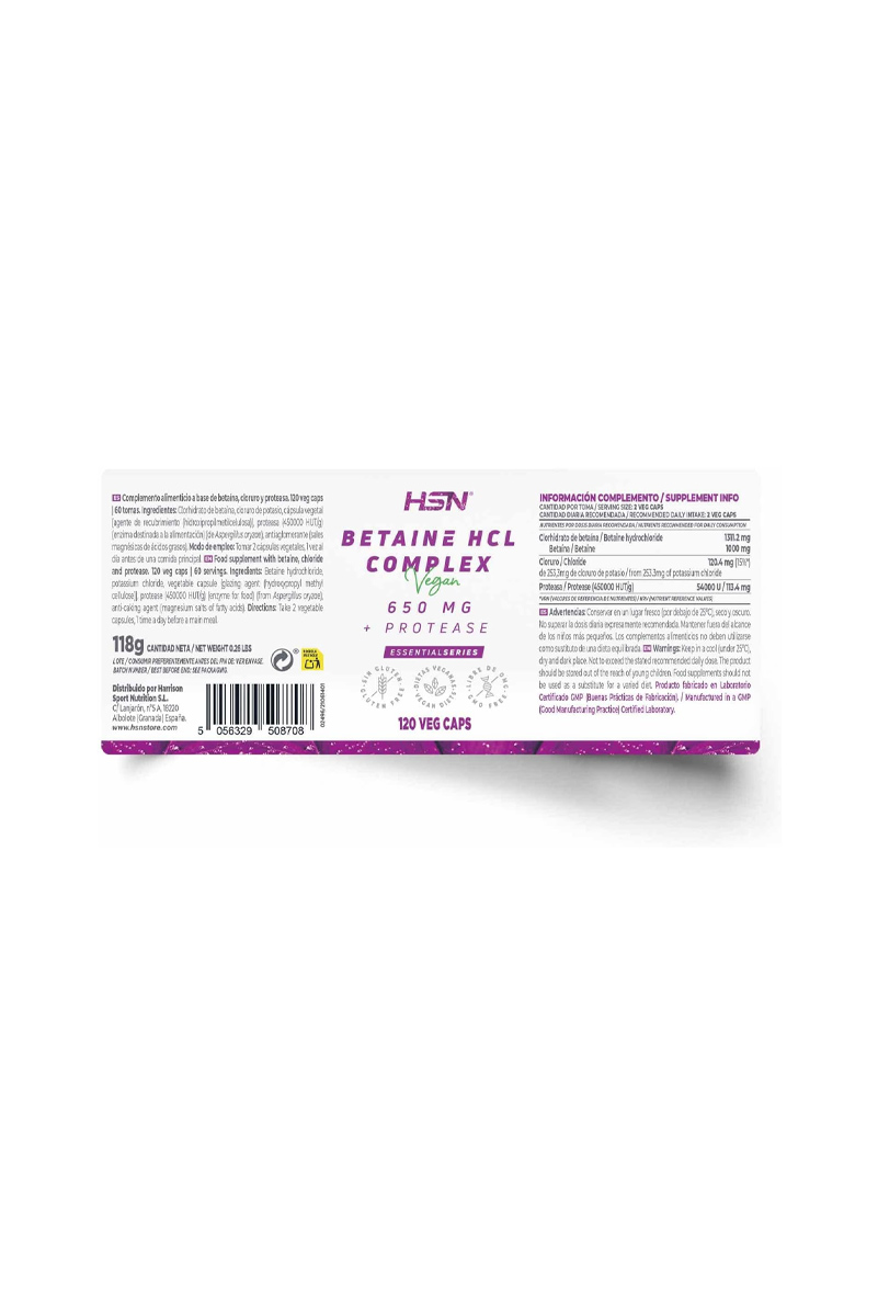 کپسول کمپلکس بتائین هیدروکلراید 650 میلی‌گرم HSN - بسته ۱۲۰ عددی