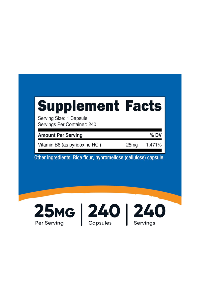 کپسول ویتامین B6 Pyridoxine HCl برند Nutricost - بسته ۲۴۰ عددی