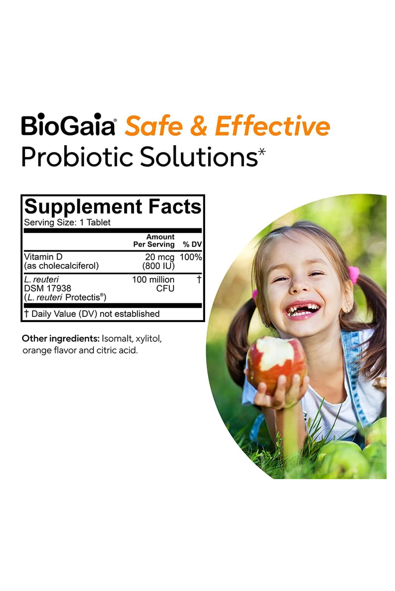 قرص جویدنی پروبیوتیک + ویتامین D مناسب کودکان BioGaia - بسته ۶۰ عددی