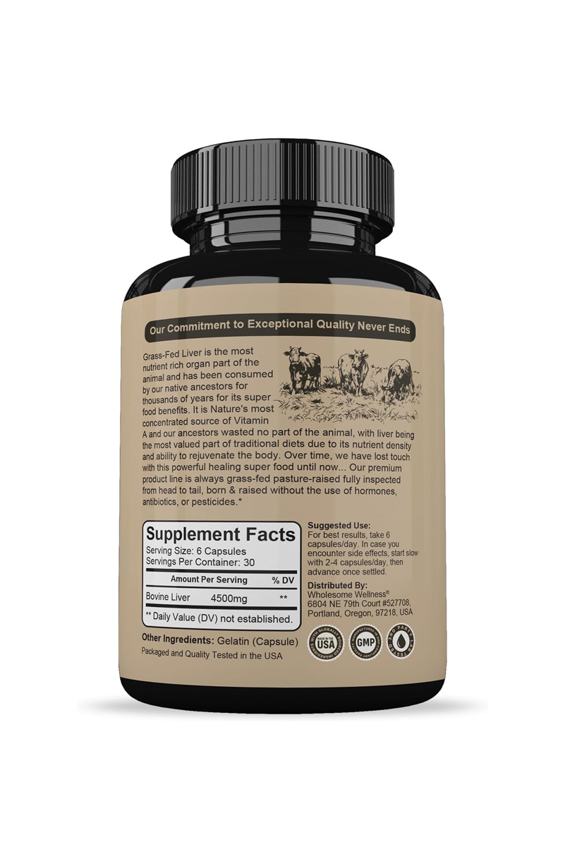 کپسول جگر خشک شده گاو Wholesome Wellness - بسته ۱۸۰ عددی
