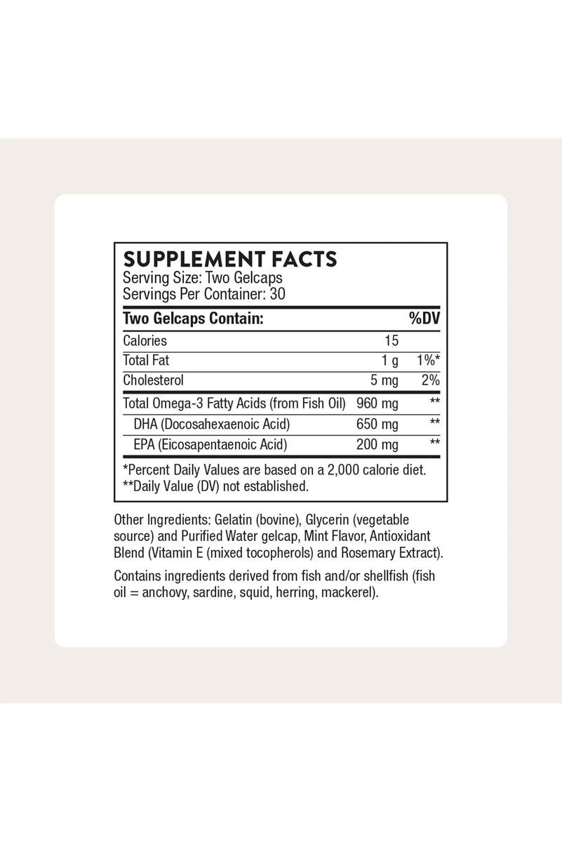 کپسول روغن ماهی امگا 3 DHA پیشرفته THORNE -بسته ۶۰ عددی