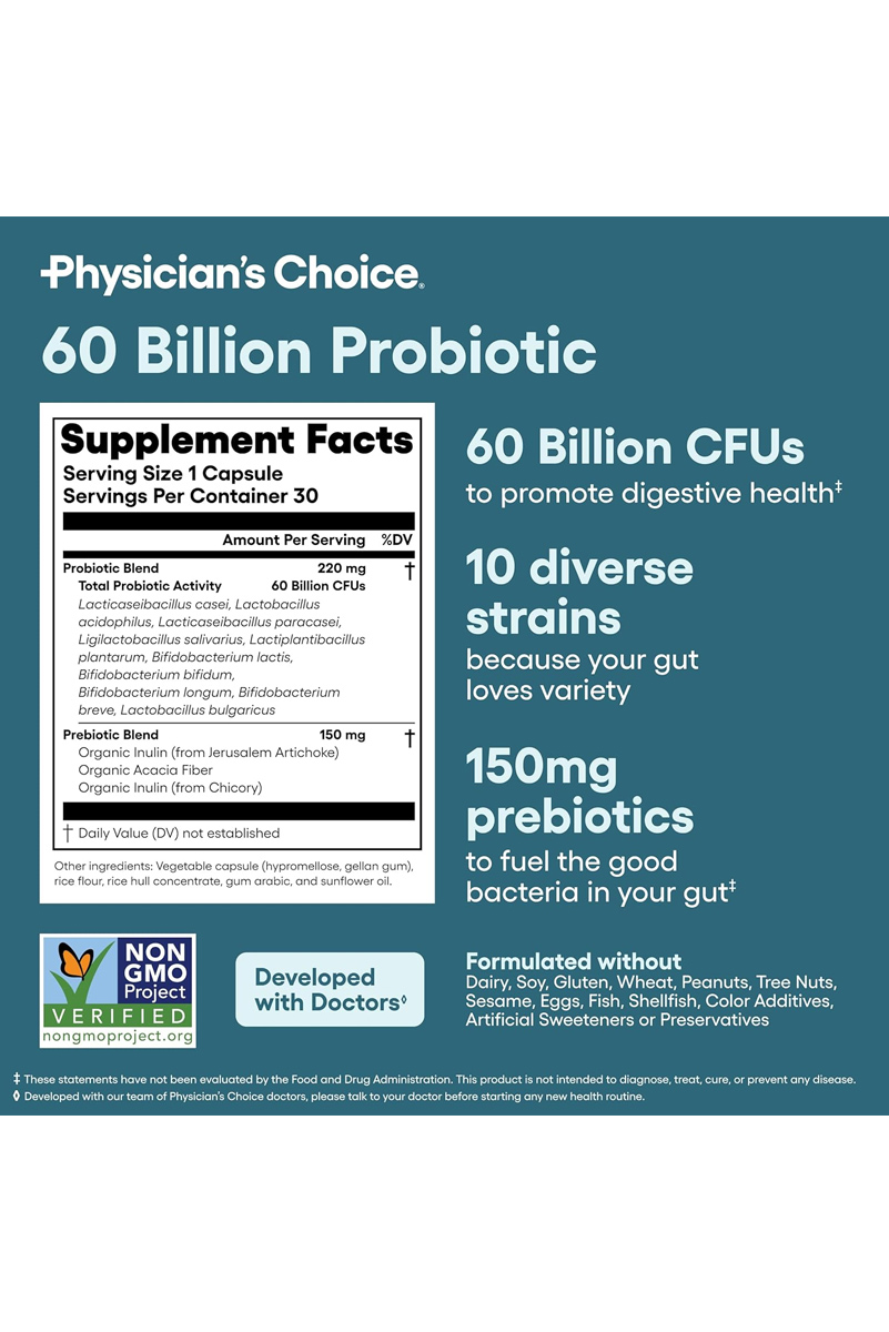 کپسول پروبیوتیک 60Billion CFU برند Physician's CHOICE - بسته ۳۰ عددی